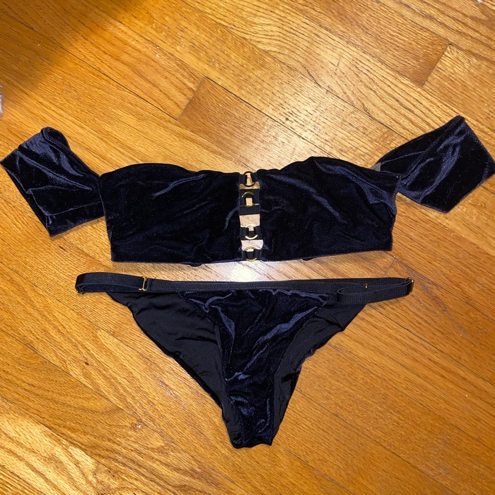 Beach Bunny Black Velvet Off-Shoulder Bikini Set